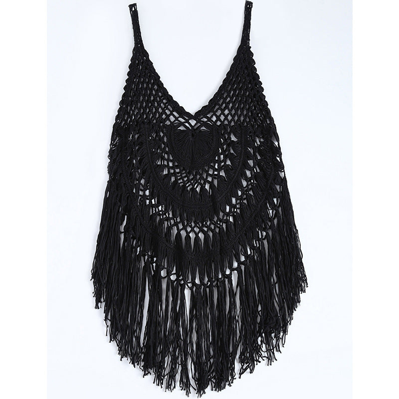Tropica Love Beach Swimsuit Cover Up Women Crochet Bikini Coverups Summer Pool Swimwear Tassel Dress