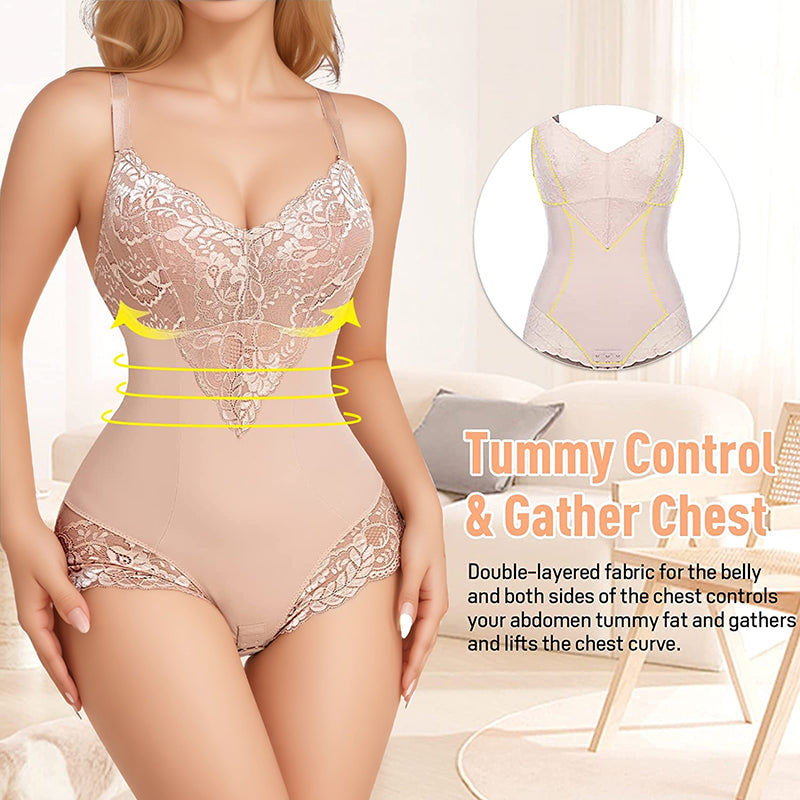 Lace Bodysuit V-Neck Shapewear with Adjustable Straps & Waist-Slimming Design Lingerie Outfit