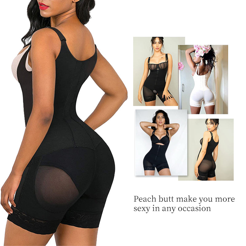 One-Piece Bodysuit with Zipper and Buttons Waist Cincher Butt Padding Sexy Body Shaper with Abdominal Compression and Butt Lift Shapewear