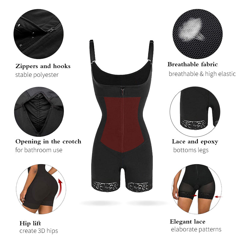 One-Piece Bodysuit with Zipper and Buttons Waist Cincher Butt Padding Sexy Body Shaper with Abdominal Compression and Butt Lift Shapewear