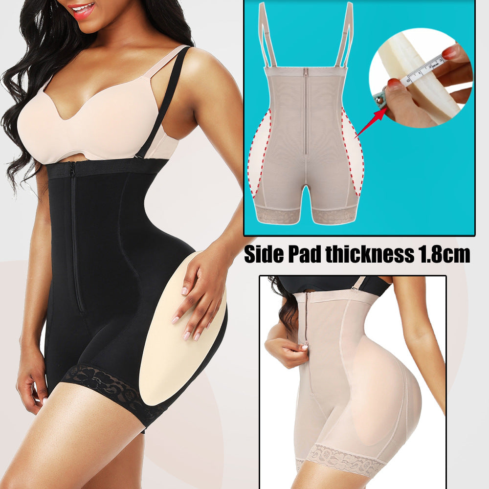 One-Piece Bodysuit with Zipper and Buttons Waist Cincher Butt Padding Sexy Body Shaper with Abdominal Compression and Butt Lift Shapewear