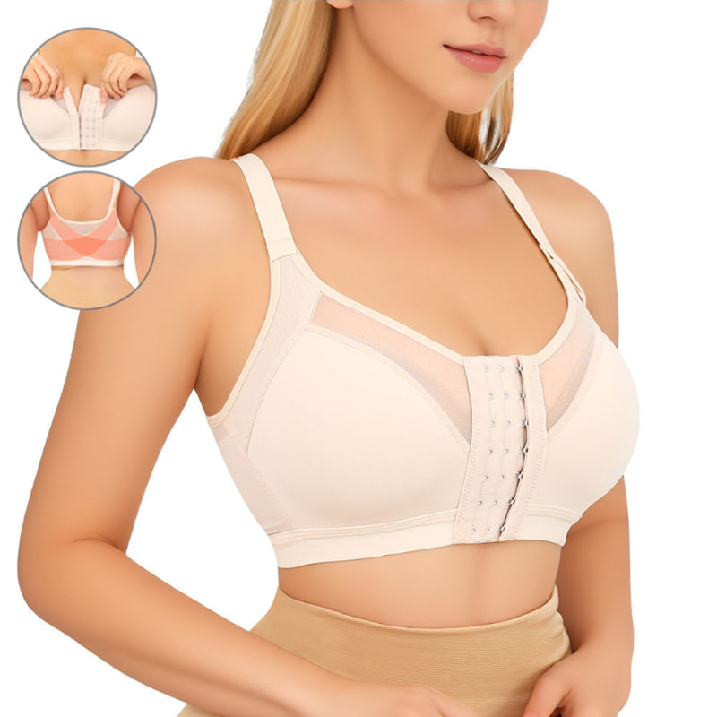 Women's Lightweight Cup Front Closure Shaping Bra Wireless Elastic Push-Up Adjustable Racerback Surgery Bras