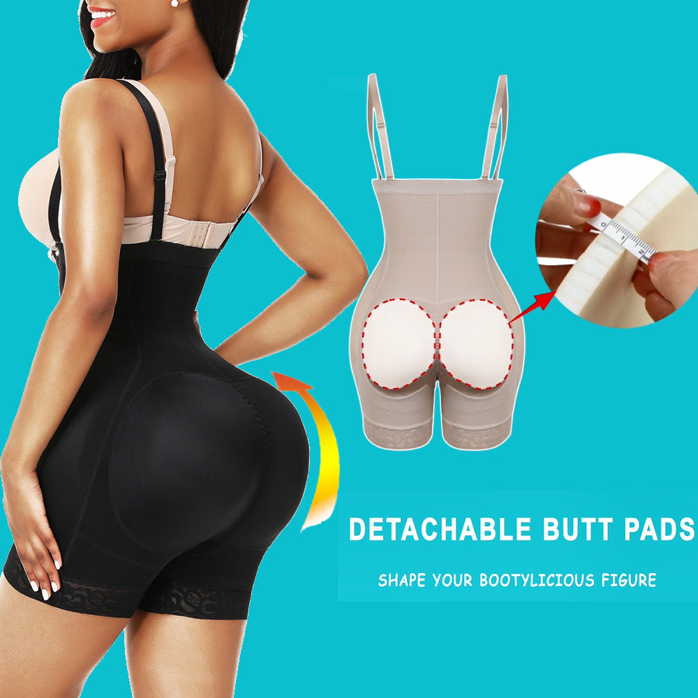 One-Piece Bodysuit with Zipper and Buttons Waist Cincher Butt Padding Sexy Body Shaper with Abdominal Compression and Butt Lift Shapewear
