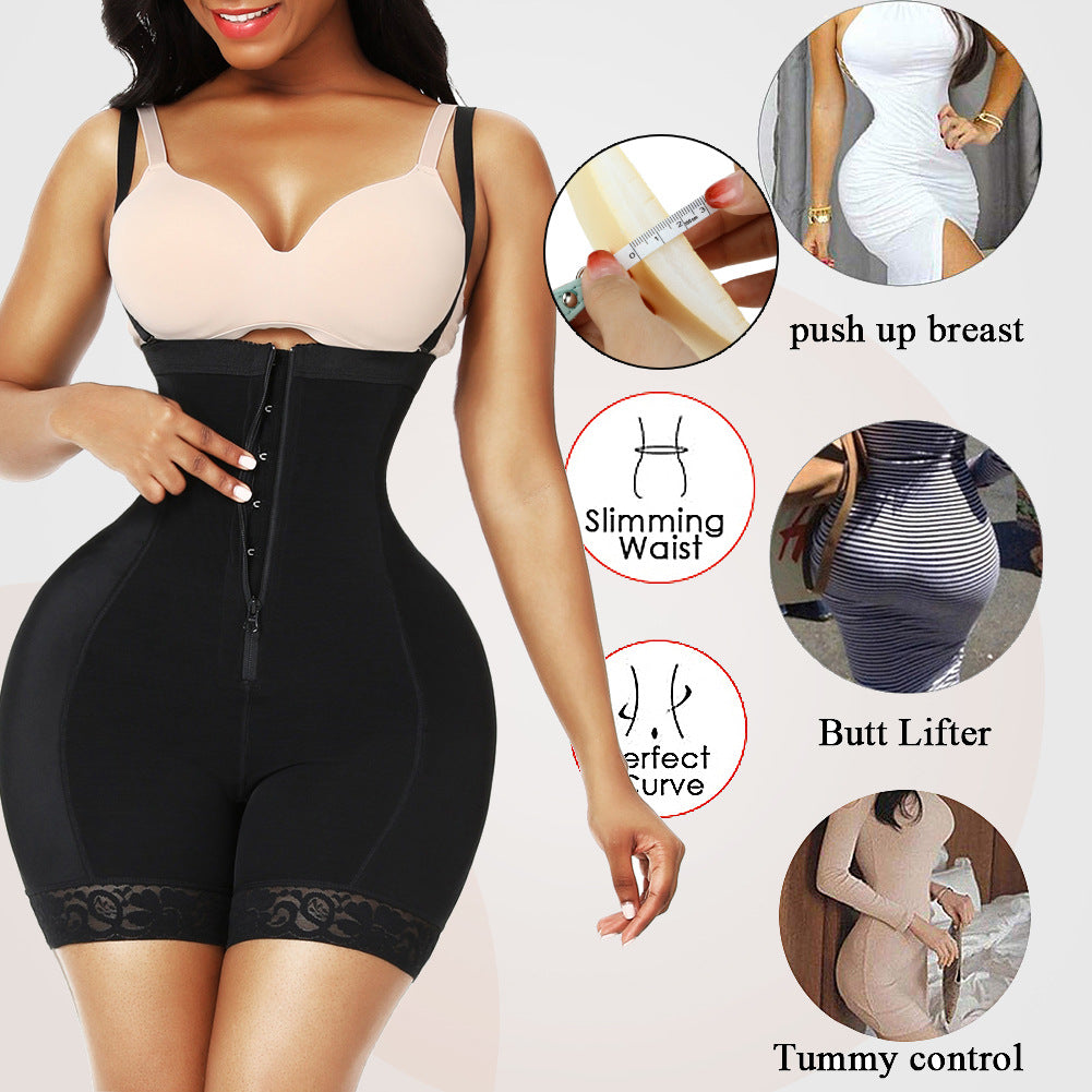 One-Piece Bodysuit with Zipper and Buttons Waist Cincher Butt Padding Sexy Body Shaper with Abdominal Compression and Butt Lift Shapewear