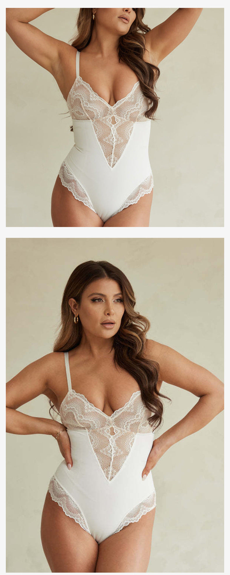 Lace Bodysuit V-Neck Shapewear with Adjustable Straps & Waist-Slimming Design Lingerie Outfit