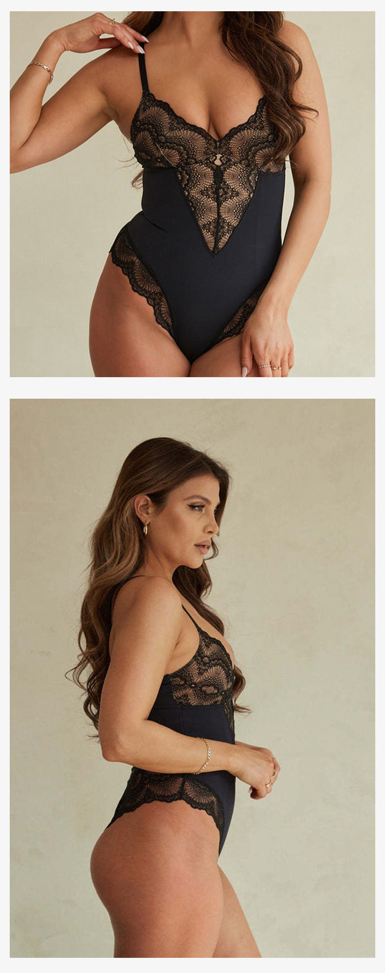 Lace Bodysuit V-Neck Shapewear with Adjustable Straps & Waist-Slimming Design Lingerie Outfit