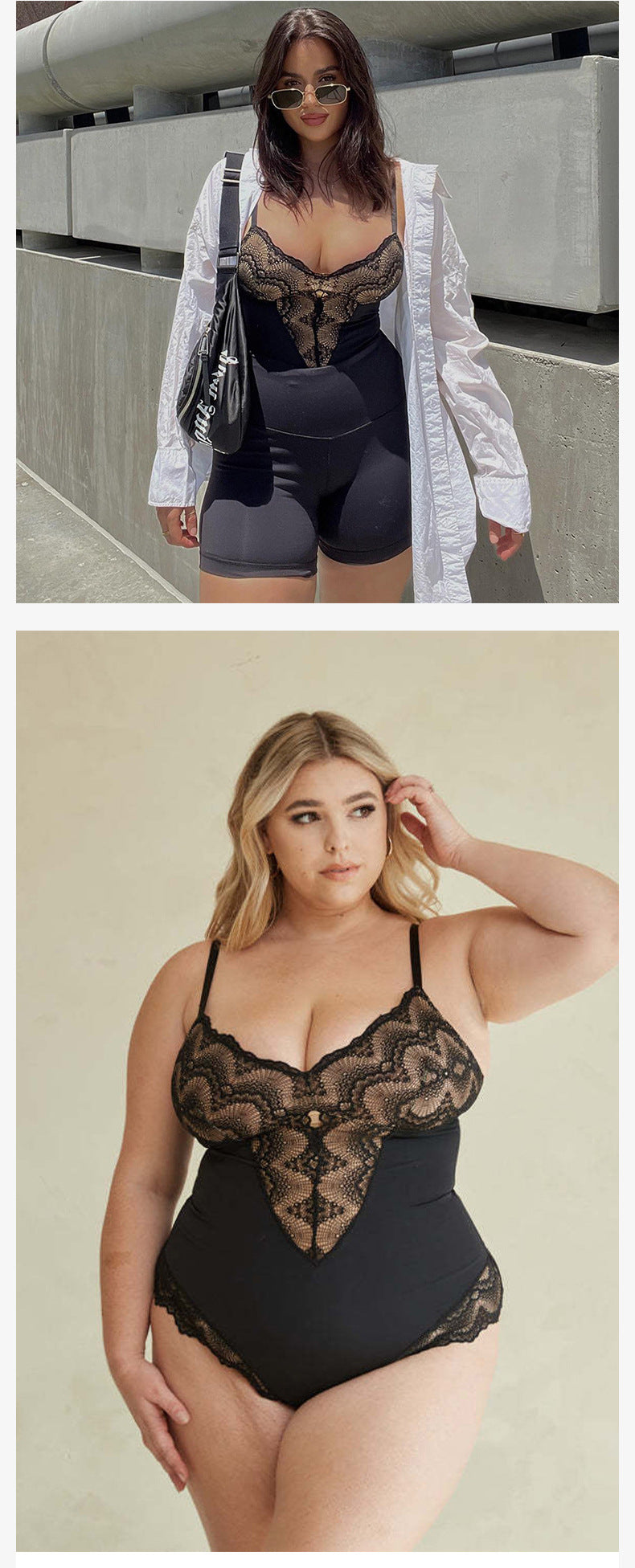 Lace Bodysuit V-Neck Shapewear with Adjustable Straps & Waist-Slimming Design Lingerie Outfit