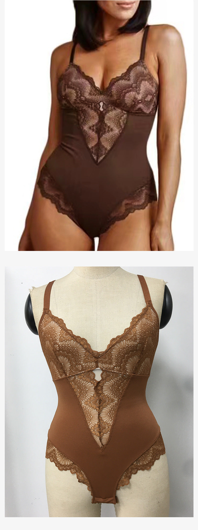 Lace Bodysuit V-Neck Shapewear with Adjustable Straps & Waist-Slimming Design Lingerie Outfit