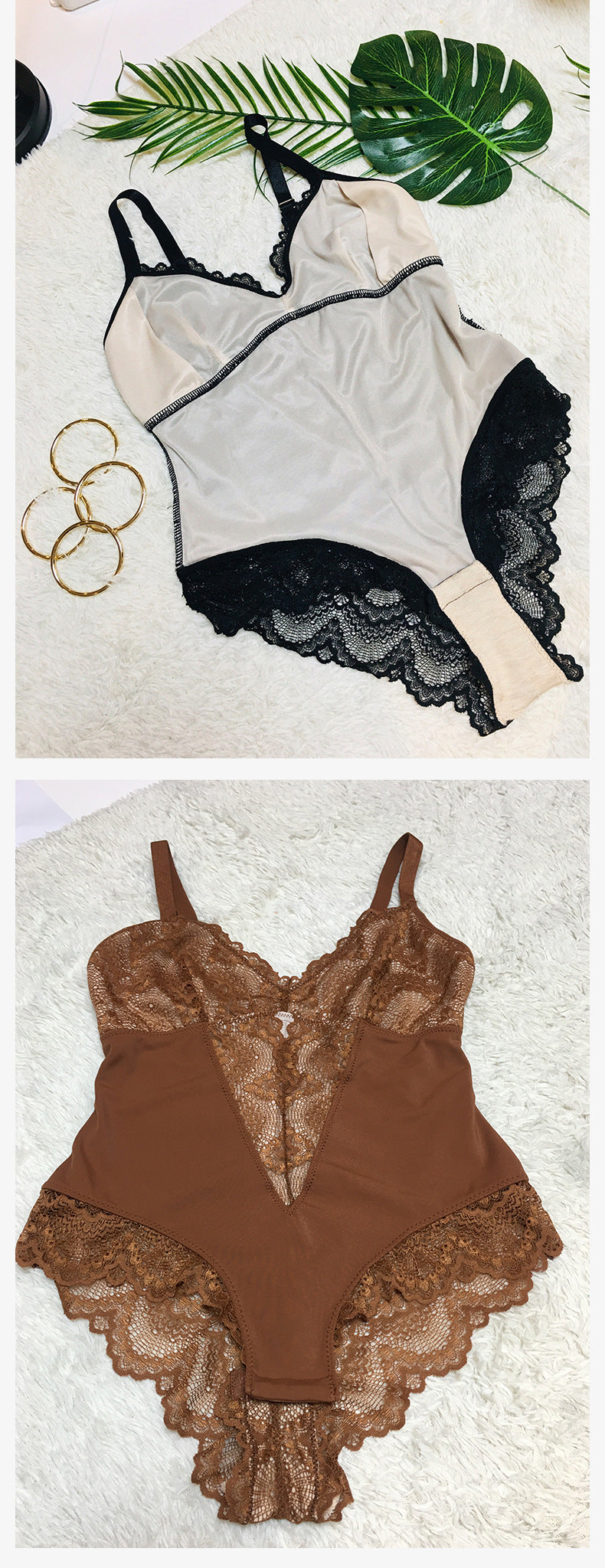 Lace Bodysuit V-Neck Shapewear with Adjustable Straps & Waist-Slimming Design Lingerie Outfit