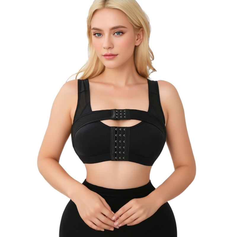 Women's Lightweight Cup Front Closure Shaping Bra Wireless Side Support Elastic Push-Up Adjustable Double-Layer Racerback Surgery Bras