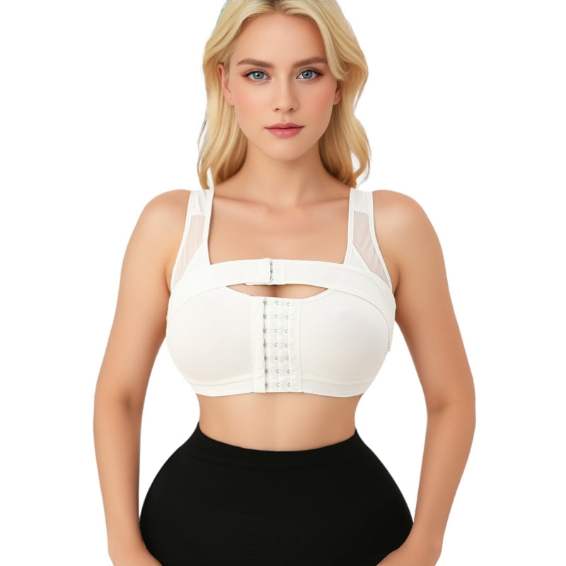 Women's Lightweight Cup Front Closure Shaping Bra Wireless Side Support Elastic Push-Up Adjustable Double-Layer Racerback Surgery Bras