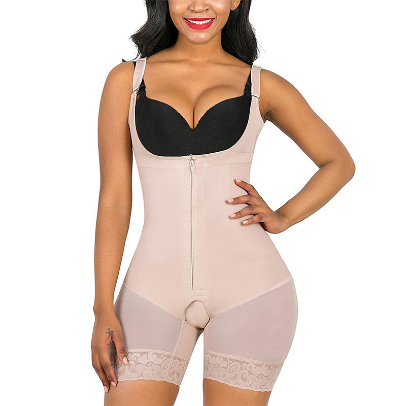 One-Piece Bodysuit with Zipper and Buttons Waist Cincher Butt Padding Sexy Body Shaper with Abdominal Compression and Butt Lift Shapewear