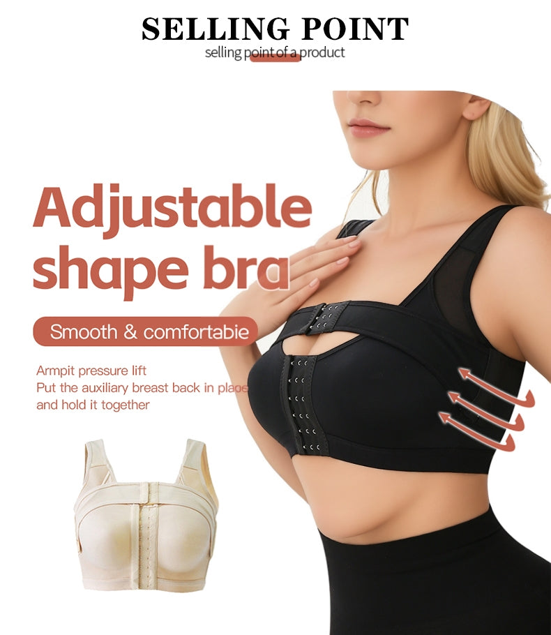 Women's Lightweight Cup Front Closure Shaping Bra Wireless Side Support Elastic Push-Up Adjustable Double-Layer Racerback Surgery Bras