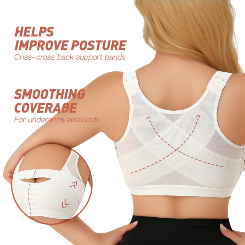 Women's Lightweight Cup Front Closure Shaping Bra Wireless Side Support Elastic Push-Up Adjustable Double-Layer Racerback Surgery Bras