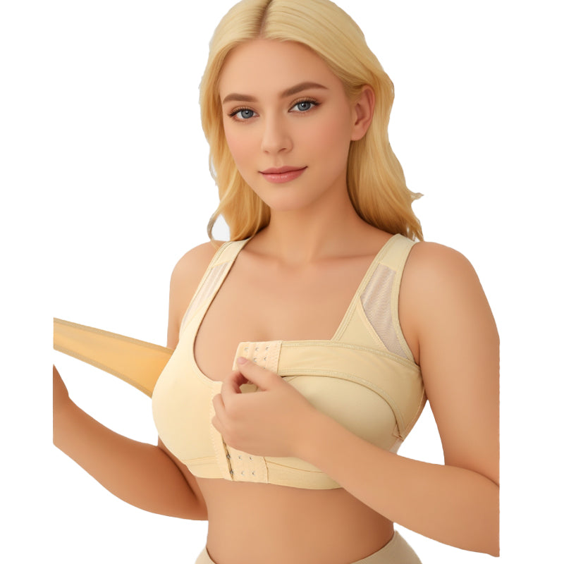 Women's Lightweight Cup Front Closure Shaping Bra Wireless Side Support Elastic Push-Up Adjustable Double-Layer Racerback Surgery Bras
