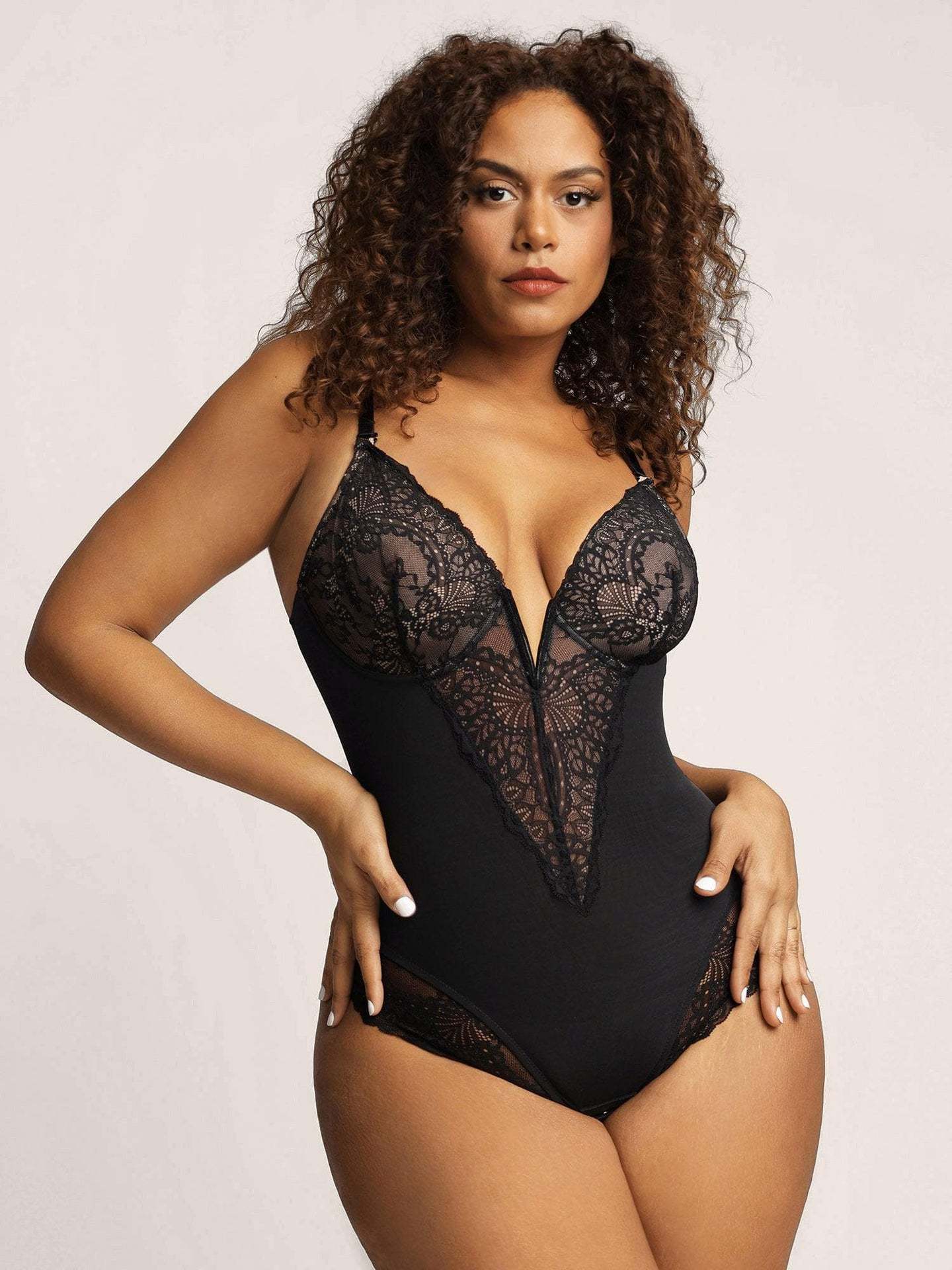 Curve Shaping Deep V Lace Bodysuit - Soft and Breathable