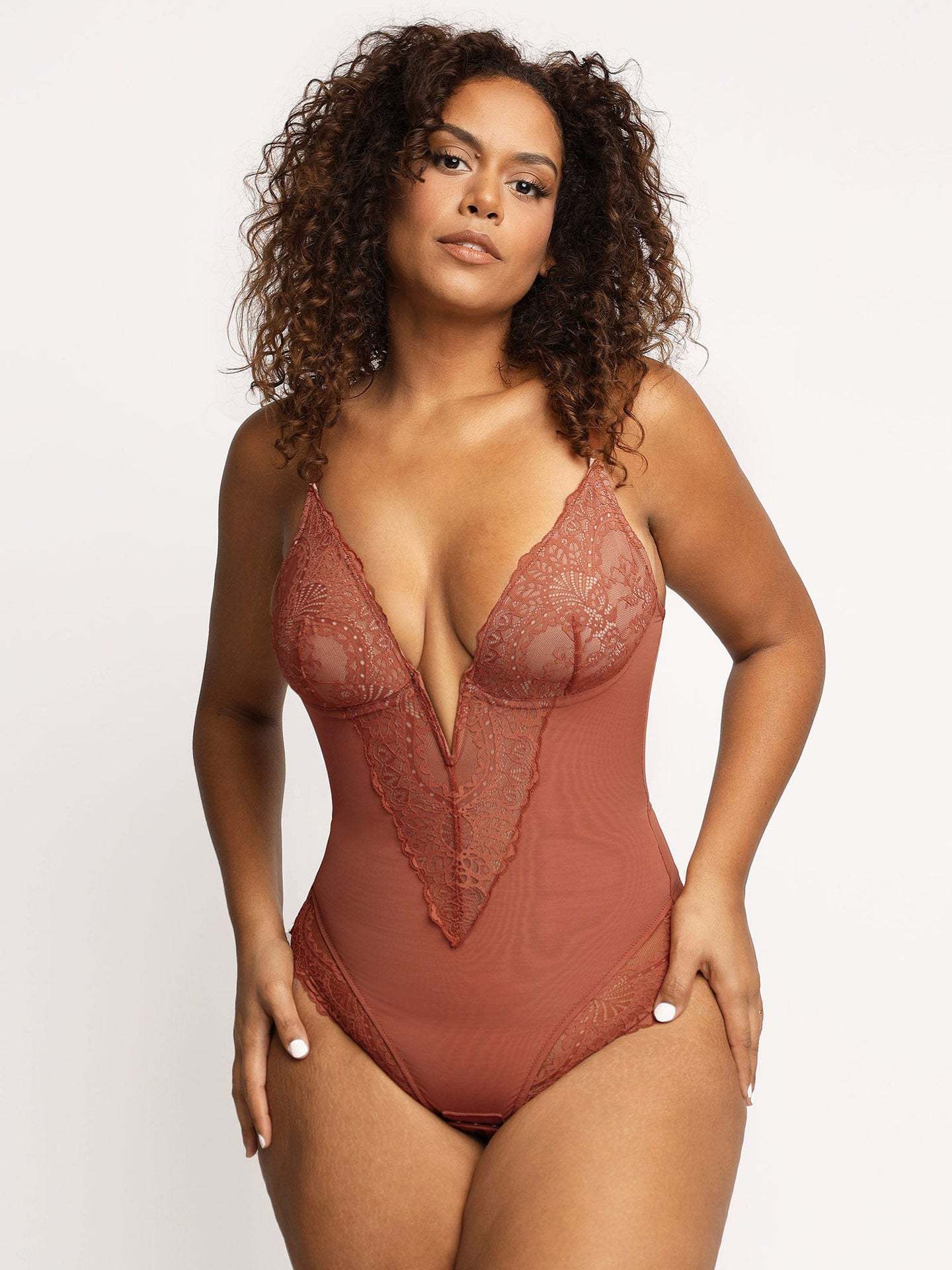 Curve Shaping Deep V Lace Bodysuit - Soft and Breathable