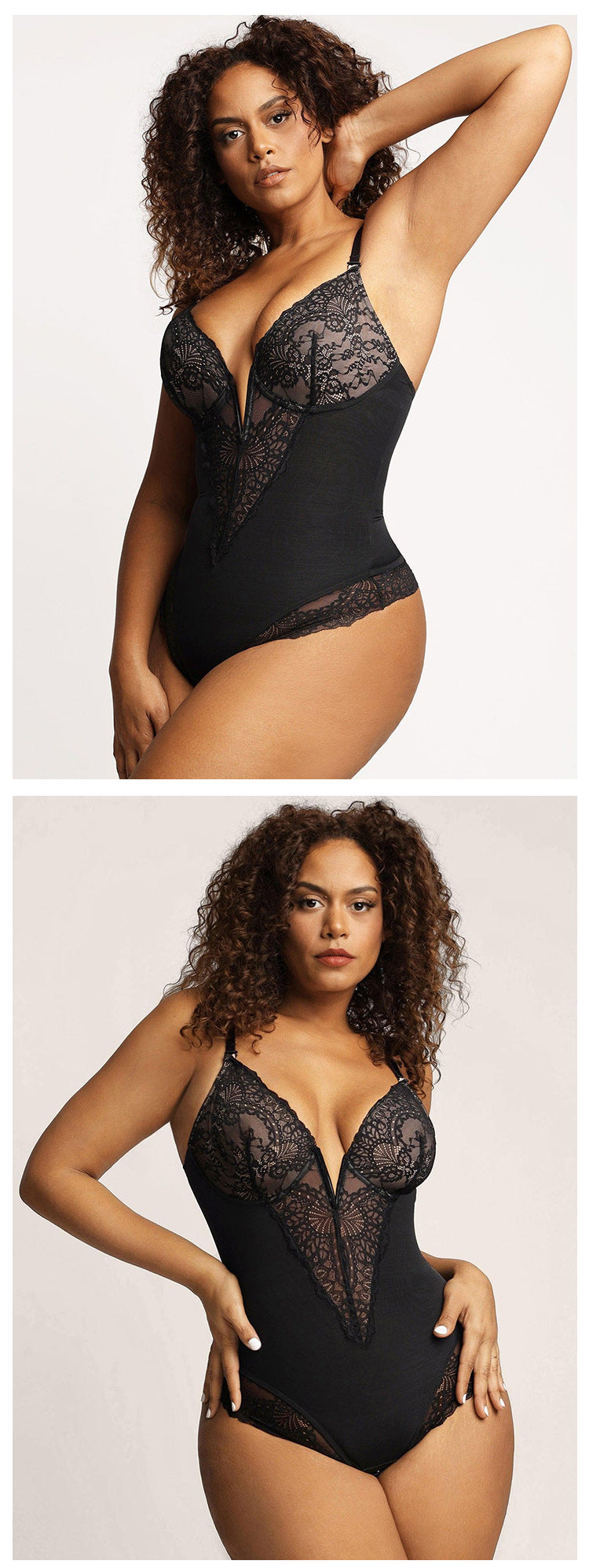 Curve Shaping Deep V Lace Bodysuit - Soft and Breathable