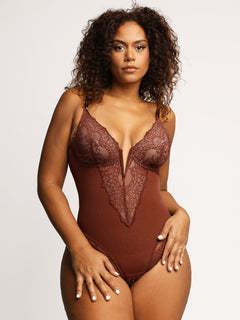 Curve Shaping Deep V Lace Bodysuit - Soft and Breathable