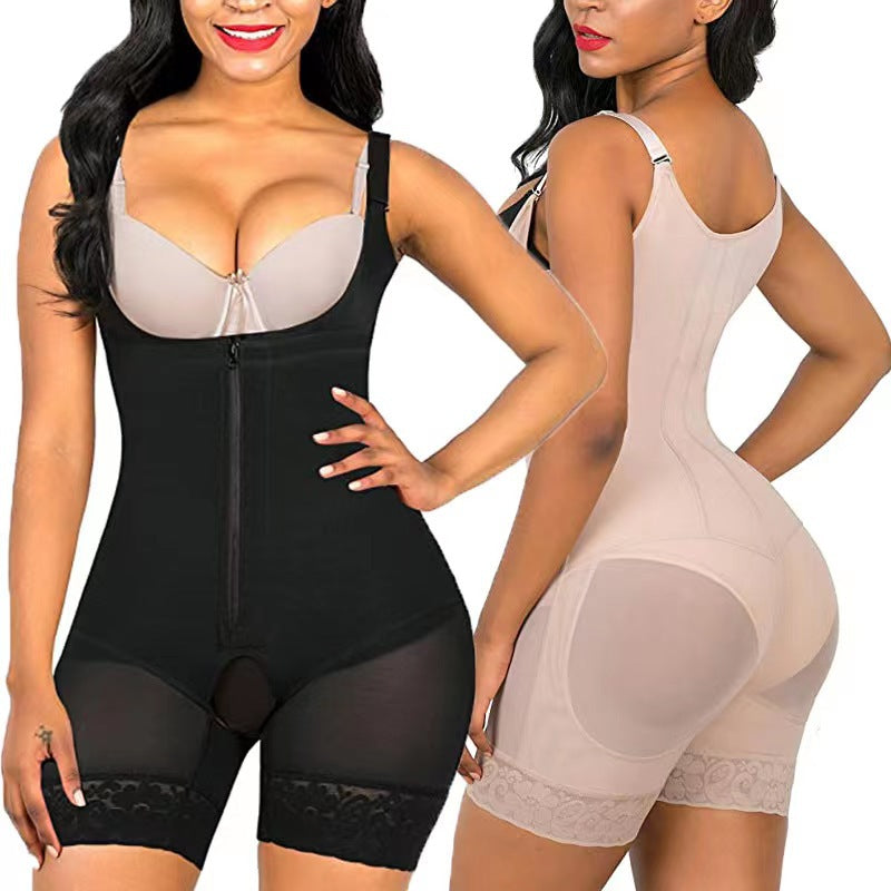 One-Piece Bodysuit with Zipper and Buttons Waist Cincher Butt Padding Sexy Body Shaper with Abdominal Compression and Butt Lift‌ Shapewear