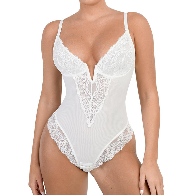 Curve Shaping Deep V Lace Bodysuit - Soft and Breathable